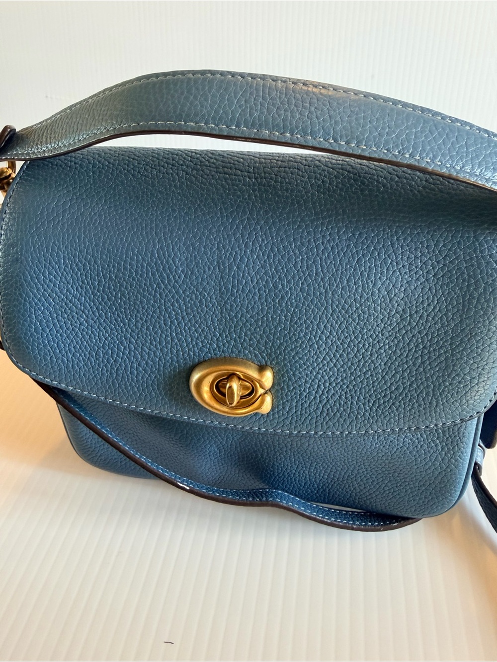 Coach Pebbled Leather Turnlock Crossbody in Navy Blue with Gold Hardware - Picture 2 of 7